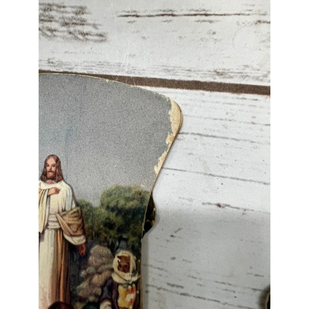 Vintage Collectible Ladies Expandable Cardboard Sermon on the Mount Folding Fan